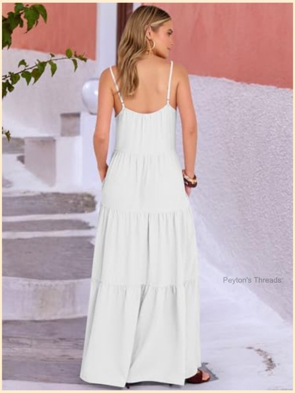 Sleeveless Maxi Dress Tiered A-Line Spaghetti Strap Boho Sundress Flowy Beach - Picture 5 of 7